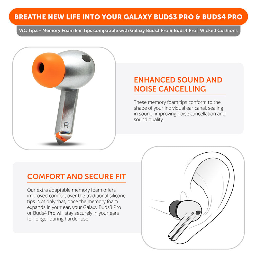 WC TipZ Memory Foam Ear Tips for Galaxy Buds 3 Pro & 4 Pro
