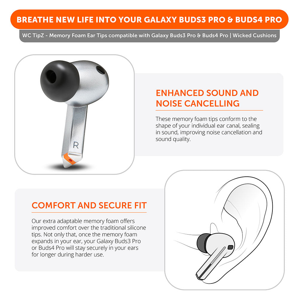 WC TipZ Memory Foam Ear Tips for Galaxy Buds 3 Pro & 4 Pro