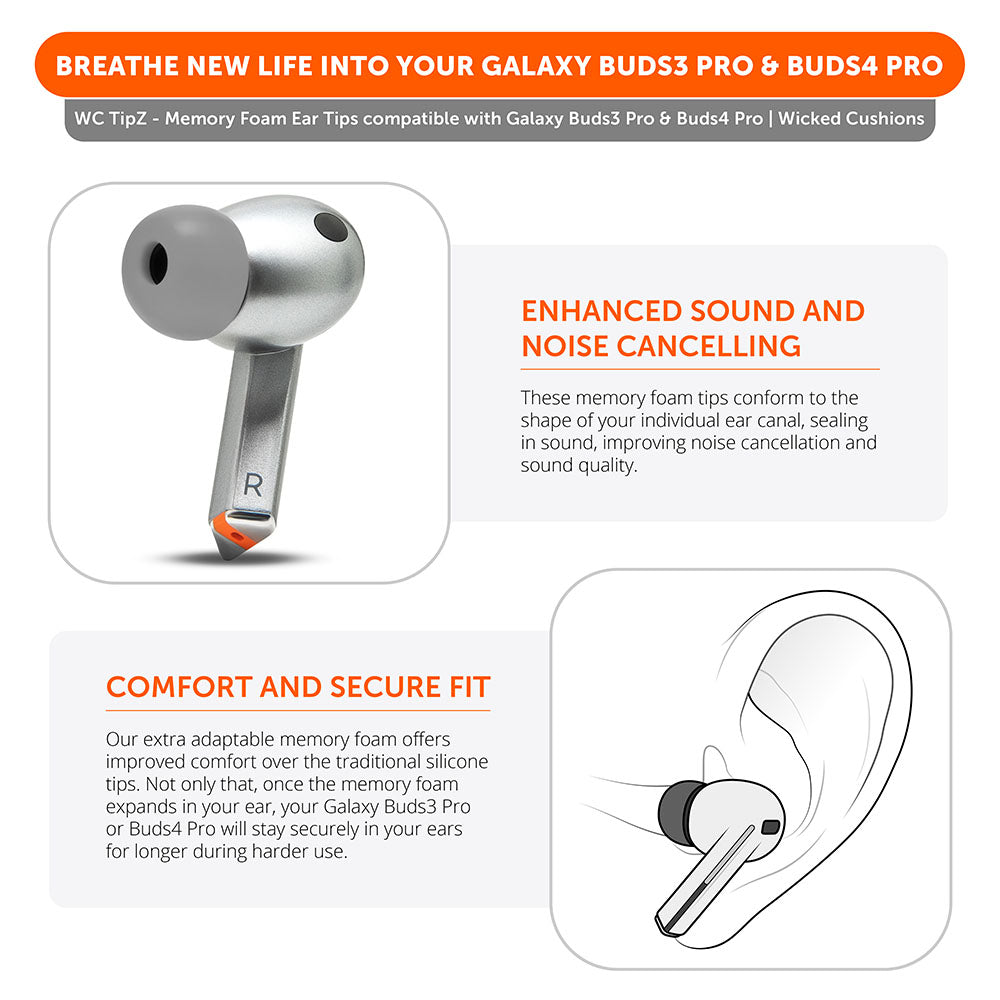 WC TipZ Memory Foam Ear Tips for Galaxy Buds 3 Pro & 4 Pro
